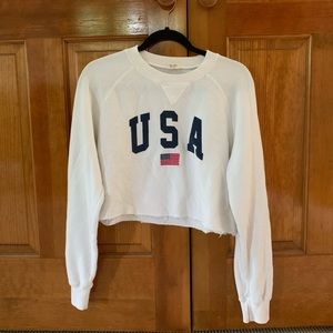 Brandy Melville Cropped White USA Crewneck